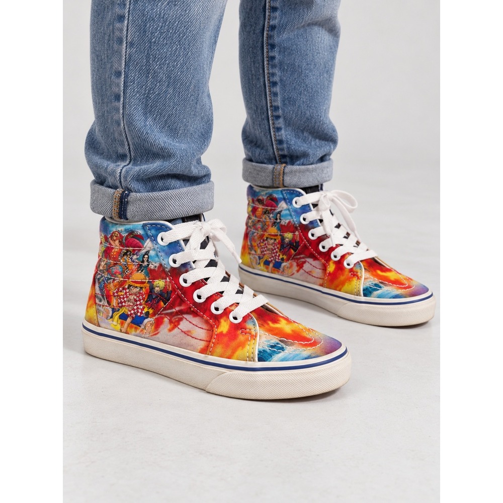 Vans One Piece Sk8-Hi Kids 3.0 Anime Manga Fire Graphic High Top Sneakers